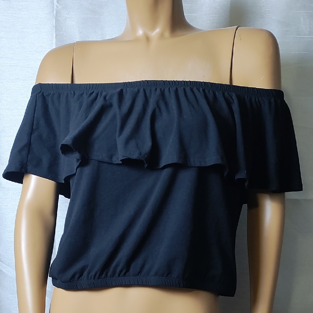 Feathers Blue Ruffled Crop Blouse